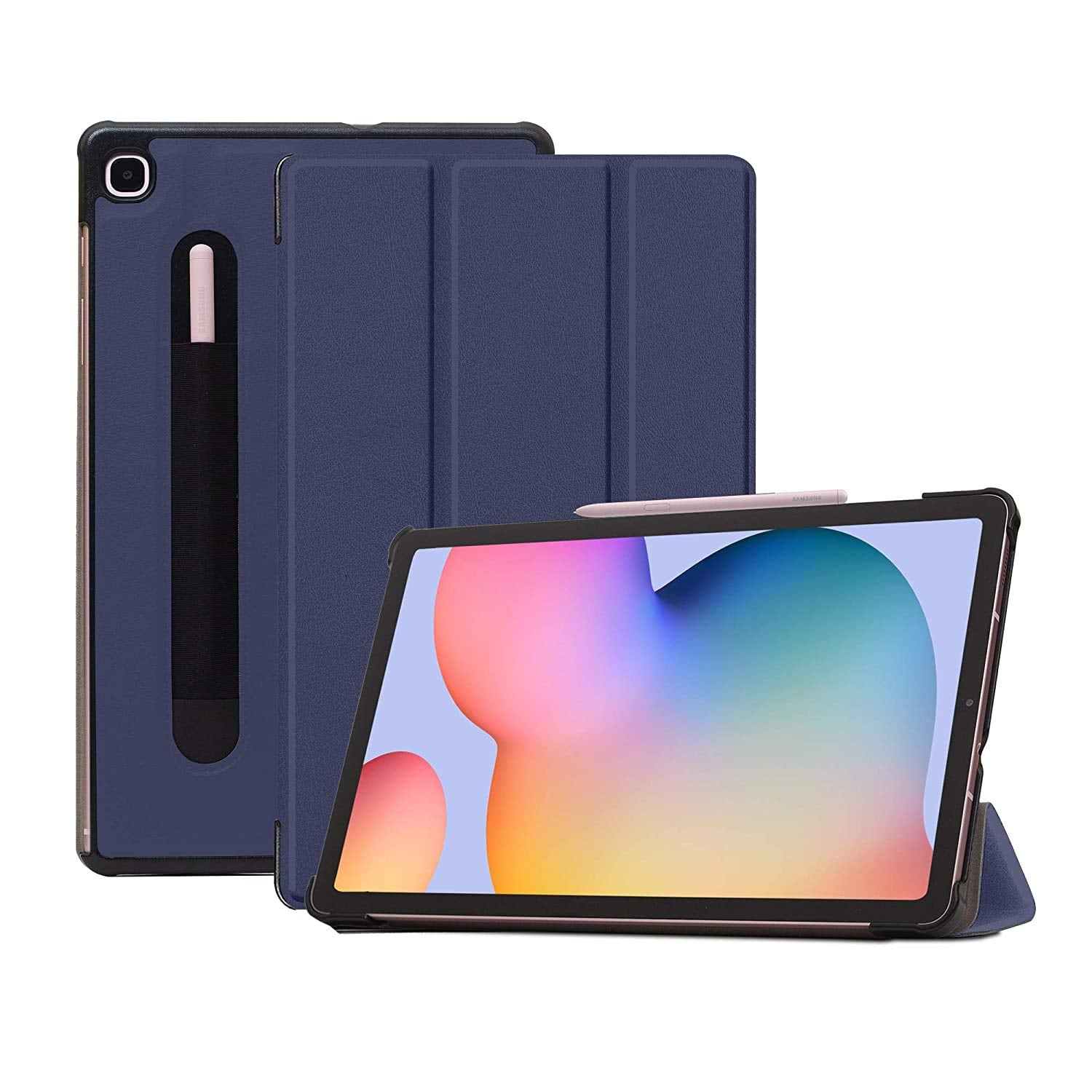 ProElite Smart Trifold Flip case Cover for Samsung Galaxy Tab S6 Lite  Inch SM-P610/P615, Support S Pen Magnetic Attachment [Dark Blue]