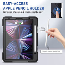 Load image into Gallery viewer, ProElite Rugged 3 Layer Armor case Cover for iPad Pro 11 inch 2022/2021 4th/3rd Gen with Pencil Holder, Shoulder Strap and Kickstand, Black
