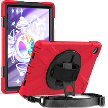 Load image into Gallery viewer, ProElite Rugged 3 Layer Armor case Cover for Motorola Moto Tab G62 10.6 inch with Hand Grip and Rotating Kickstand with Shoulder Strap, Red
