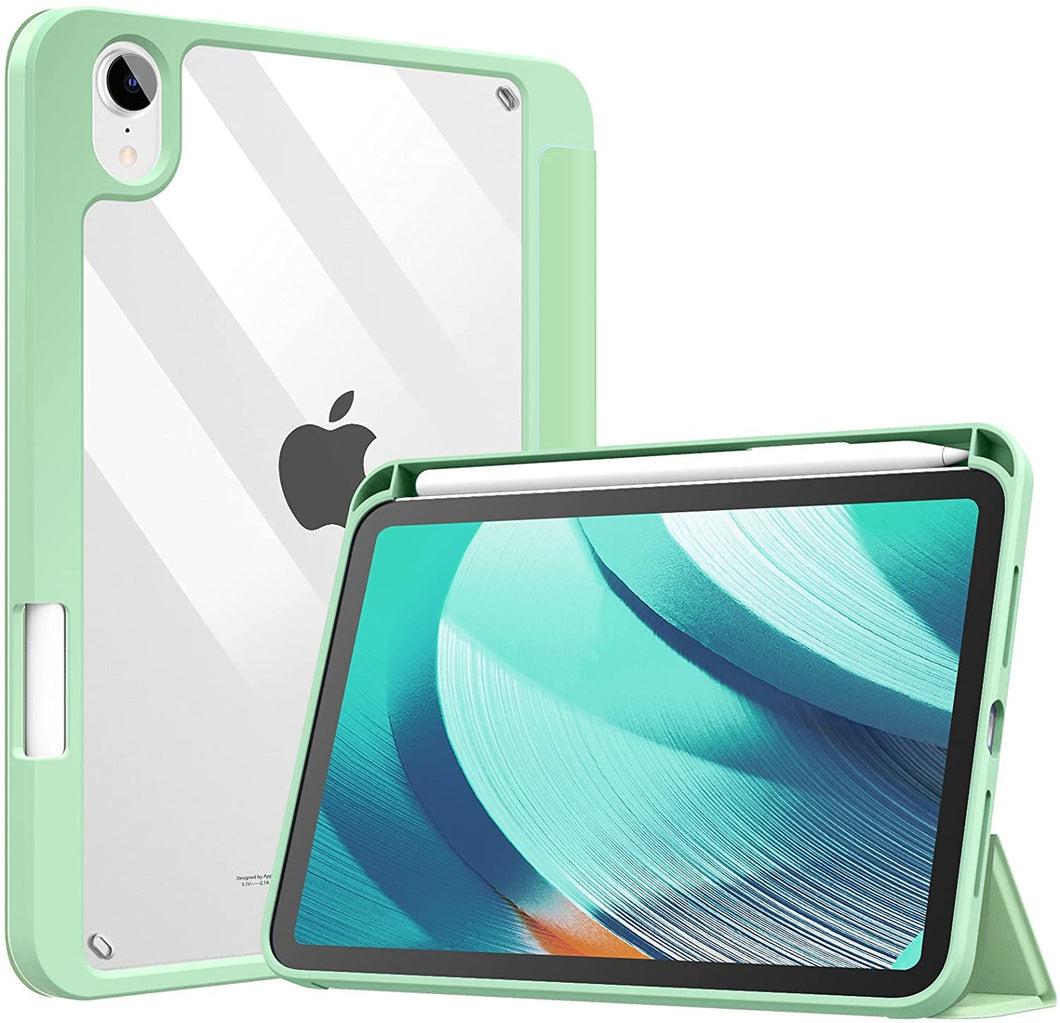 ProElite Smart Flip Case Cover for Apple iPad Mini 6th Gen 8.3 inch with Pencil Holder, Mint Green (Transparent Back)