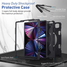 Load image into Gallery viewer, ProElite Rugged 3 Layer Armor case Cover for iPad Pro 11 inch 2022/2021 4th/3rd Gen with Pencil Holder, Shoulder Strap and Kickstand, Black
