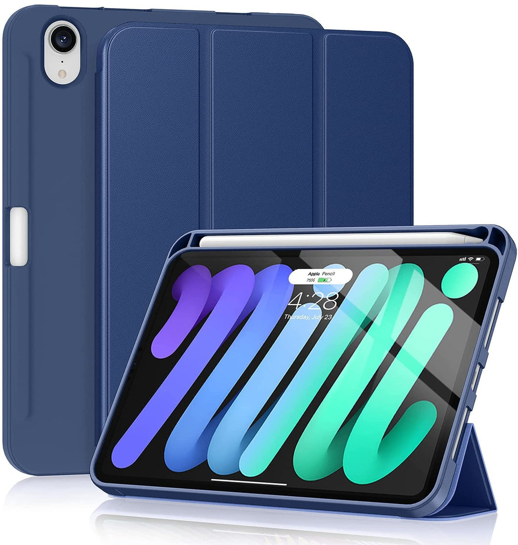ProElite Smart Case for Apple iPad Mini 6 (8.3 inch 6th Gen) [Auto Sleep/Wake Cover] [Pencil Holder] [Soft Flexible Case] Recoil Series - Dark Blue