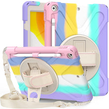 Load image into Gallery viewer, ProElite Rugged 3 Layer Armor case Cover for Apple iPad 10.2&quot; 8th Gen/7th Gen with Hand Grip, Pencil Holder and Rotating Kickstand, Rainbow
