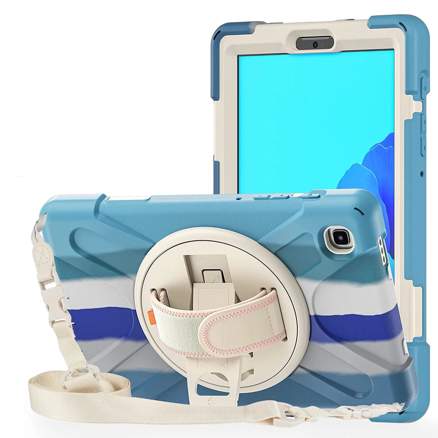 ProElite Rugged Layer Armor case Cover for Samsung Galaxy Tab A7 Lite SM-T225/T220 Hand Grip and Rotating Kickstand, Rainbow Blue