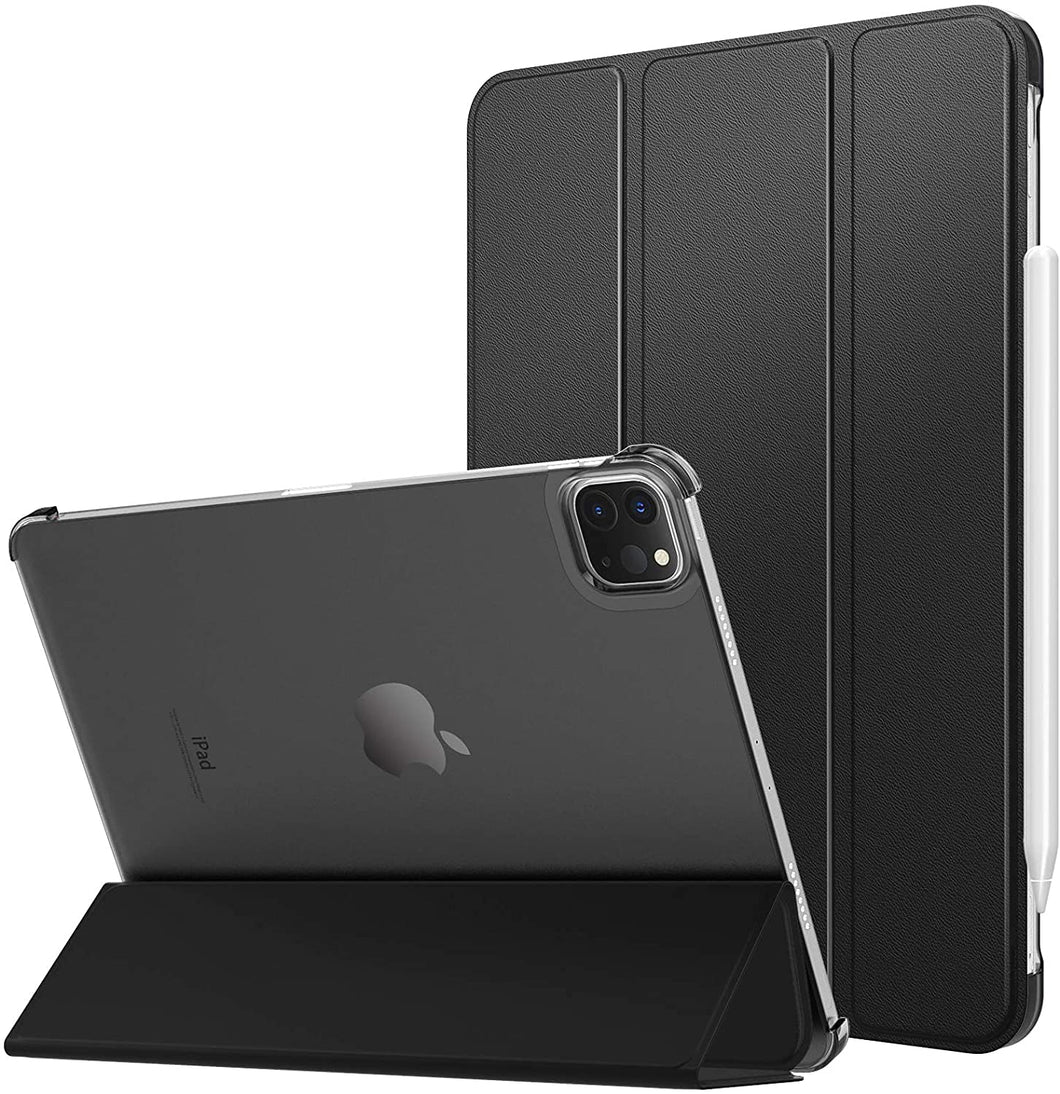 ProElite Smart Case Cover for Apple iPad Pro 12.9 inch 2021 5th Gen [Auto Sleep/Wake ], Translucent & Hard Back, Black