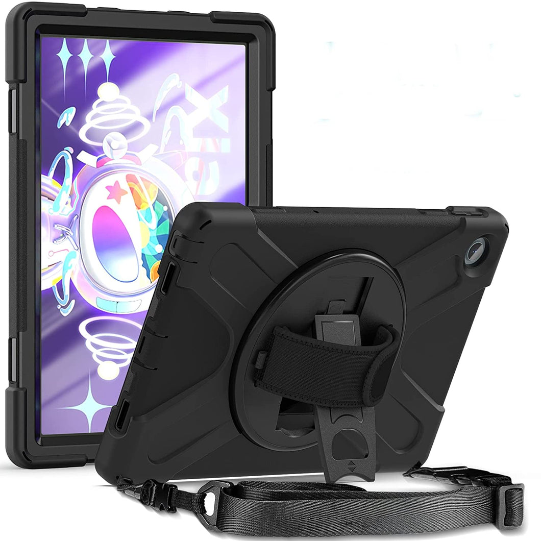 ProElite Rugged 3 Layer Armor case Cover for Lenovo Tab M10 FHD Plus 3rd Gen 10.6 inch (Will Not Fit M10 5G Model )  with Hand Grip and Rotating Kickstand with Shoulder Strap, Black