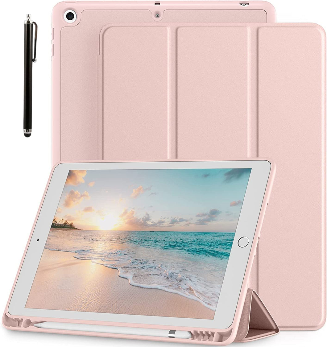 ProElite Smart Case for iPad 10.2 inch 2021 9th/8th/7th Gen [Auto Sleep/Wake Cover] [Pencil Holder] [Soft Flexible Case] Recoil Series - Pink with Stylus Pen