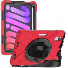 Load image into Gallery viewer, ProElite Rugged 3 Layer Armor case Cover for Apple iPad Mini 6 (8.3 inch 6th Gen) with Hand Grip, Pencil Holder and Rotating Kickstand, Red
