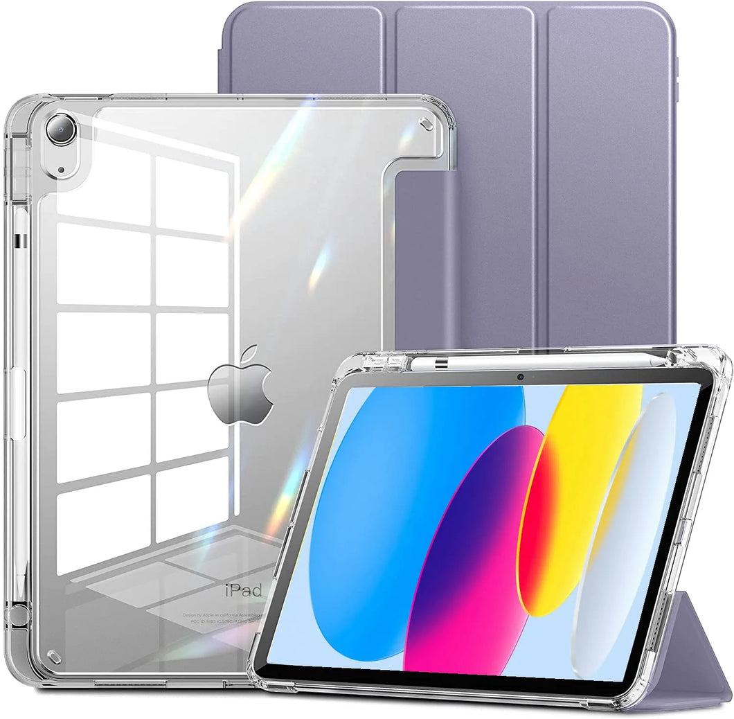 ProElite Smart Flip Case Cover for Apple iPad 10th Generation 10.9 inch 2022, Fully Transparent Back with Pencil Holder, Lavender