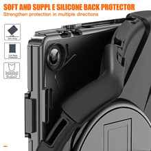 Load image into Gallery viewer, ProElite Rugged 3 Layer Armor case Cover for Lenovo Tab M10 FHD 3rd Gen 10.1 inch with Hand Grip and Rotating Kickstand with Shoulder Strap, (Black)
