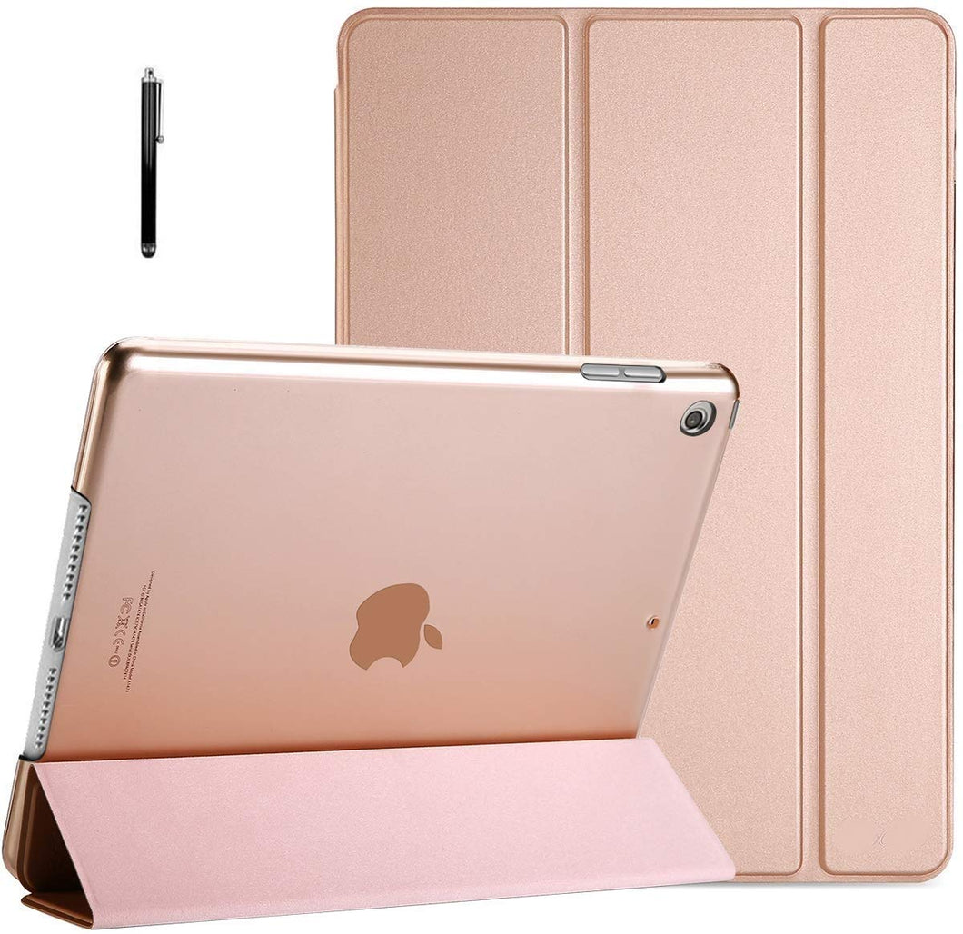 ProElite Smart Flip Case Cover for Apple ipad 7th/8th/9th Gen (2021) 10.2 inch  with Stylus Pen, Translucent & Hard Back, Gold