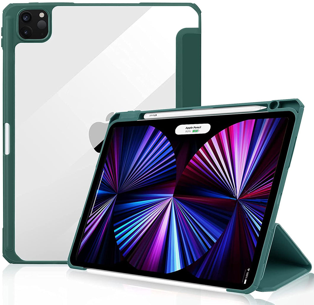 ProElite Hybrid Detachable Magnetic Case Cover for Apple iPad pro 11 inch 2022/2021 4th/3rd Generation with Pencil Holder, Dark Green [Transparent Back]