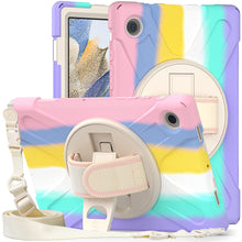 Load image into Gallery viewer, ProElite Rugged 3 Layer Armor case Cover for Samsung Galaxy Tab A8 10.5&quot; SM-X200/ SM-X205/ SM-X207 with Hand Grip and Rotating Kickstand with Shoulder Strap, Rainbow
