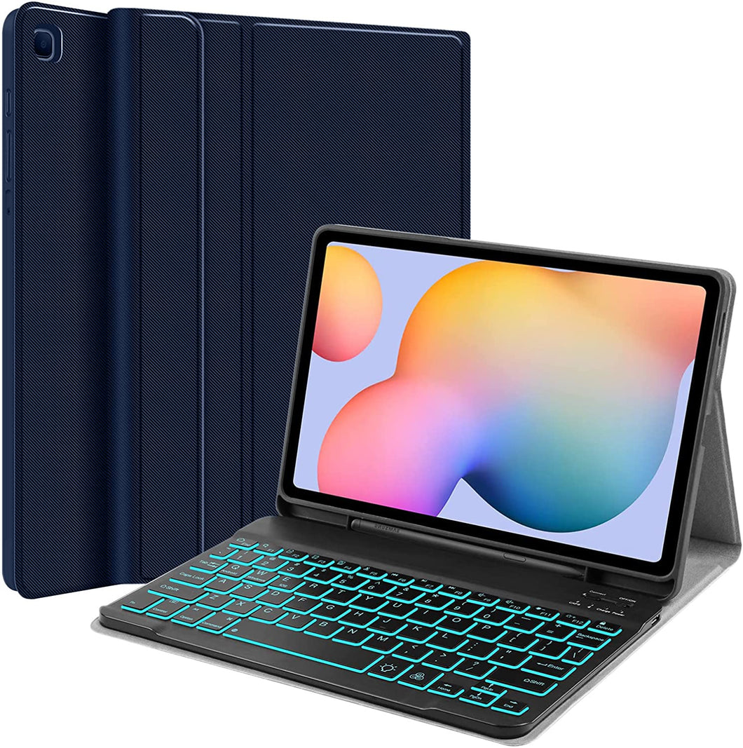 ProElite Keyboard case for Samsung Galaxy Tab S6 Lite 10.4 Inch SM-P610/P615, Magnetic Detachable Wireless Bluetooth Keyboard Built-in 7-Colors Backlit, Dark Blue