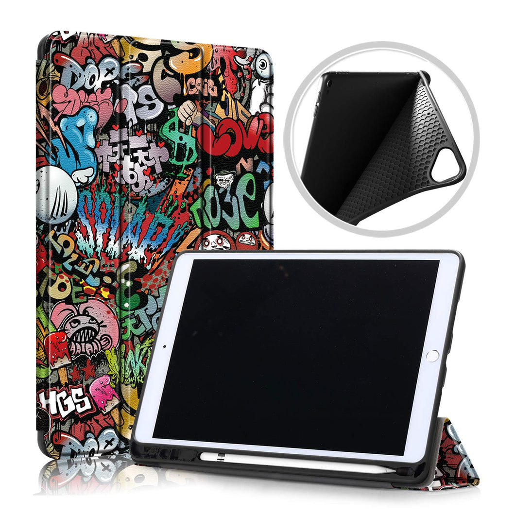 ProElite Smart Trifold Flip Case Cover for Apple ipad 7th/8th/9th Gen (2021) inch with Pencil Holder, Soft Flexible Back Cover, Hippy