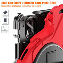 Load image into Gallery viewer, ProElite Rugged 3 Layer Armor case Cover for Xiaomi Mi Pad 5 11&quot; with Hand Grip and Rotating Kickstand with Shoulder Strap &amp; Pen Holder, Red
