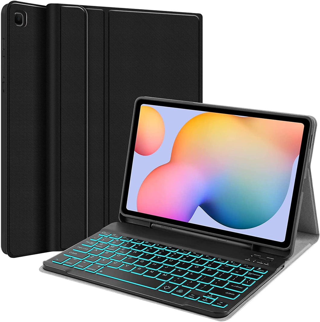 ProElite Keyboard case for Samsung Galaxy Tab S6 Lite 10.4 Inch SM-P610/P615, Magnetic Detachable Wireless Bluetooth Keyboard Built-in 7-Colors Backlit, Black