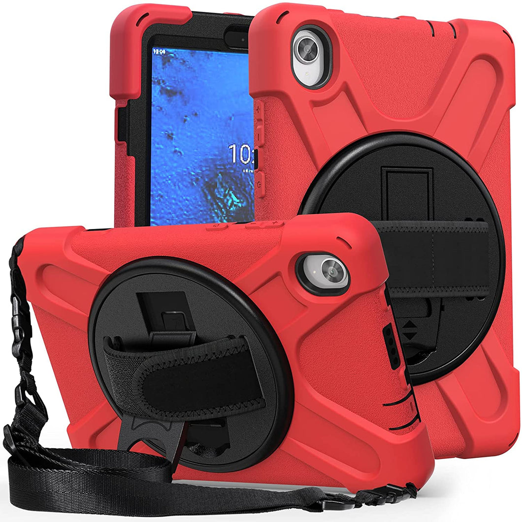 ProElite Rugged 3 Layer Armor Back case Cover for Lenovo Tab M8 2nd Gen FHD TB-8705F TB-8705N with Hand Grip and Rotating Kickstand with Shoulder Strap, Red